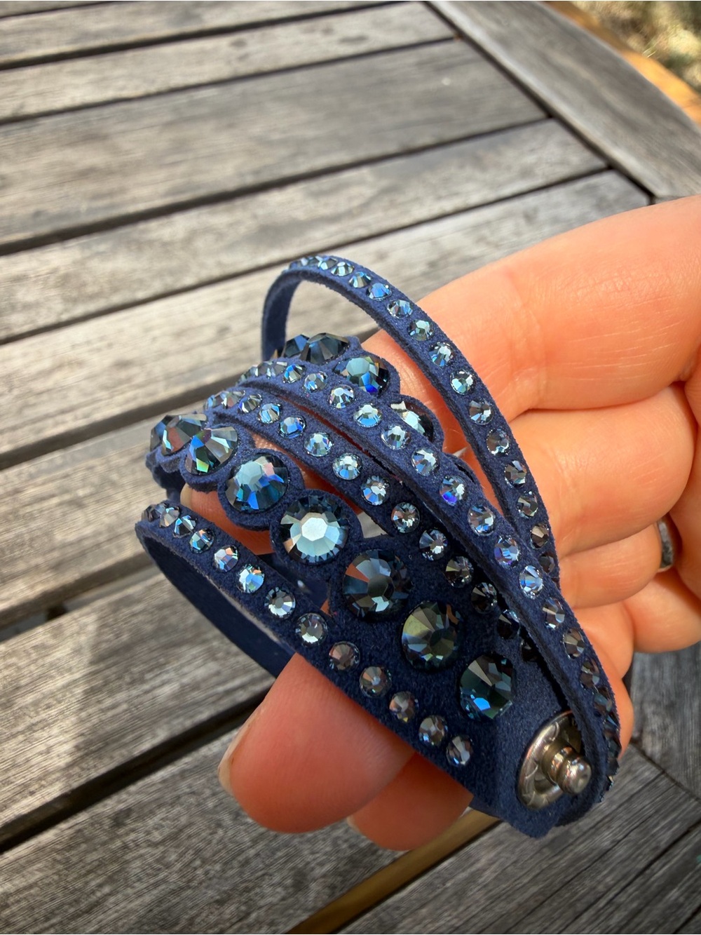 Sparkling Swarovski Blue Crystal Wrap Bracelet/ 15.5 - Picture 3 of 11